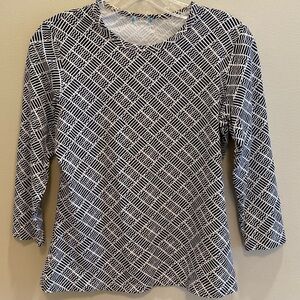 J McLaughlin Catalina Tee Crew Neck 3/4 Black White Geo Print S